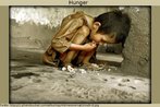 A foto mostra uma criança desnutrida, esquelética, agachada, alimentando-se de restos de comida. A fome é um problema que atinge milhões de pessoas em todo o mundo e se constitui num desafio às nações. Palavras-chave: Fome. Criança. Descrição. Interdiscurso. Fraqueza. Comida. Alimentação. Interpretação.