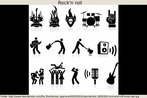 Série de ícones que - teoricamente - referem-se a cenas e objetos próprios do estilo musical conhecido como Rock'n Roll. Palavras-chave: Radical. Juventude. Guitarra. Cultura. 