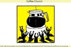 Nesta imagem, várias pessoas se ajoelham e adoram uma jarra gigante de café. Palavras-chave: Cafeteira. Drogadição. Cafeína. Escritório. 