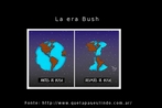 Charge com imagem de como, supostamente, est o planeta antes e depois da era Bush. Oportuiza uma discuo sobre a contribuio de cada um para com o planeta. Qual  a nossa contribuio? Palavras-chave: Planeta. Charge. Mundo. Poltica norte-americana. Bush.