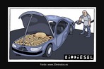 Imagem de uma pessoa abastecendo um carro cujo motor so vsceras humanas. Palavras-chave: Biodisel. Combustvel. Energia. Leitura de imagens.